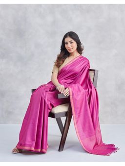 Fabindia - Magenta Silk Blend Saree
