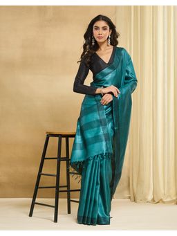 Fabindia - Teal Silk Blend Saree