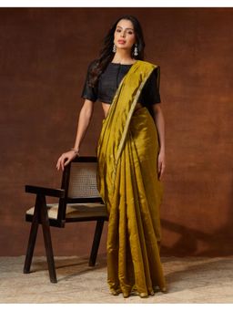Fabindia - Olive Silk Blend Jamdani Saree
