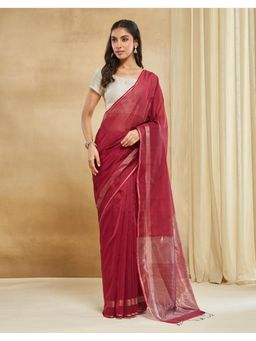 Fabindia - Maroon Cotton Silk Blend Maheshwari Saree