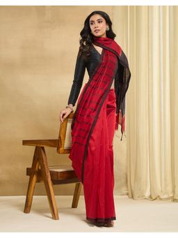 Fabindia - Cotton Silk Red Blend Maheshwari Saree