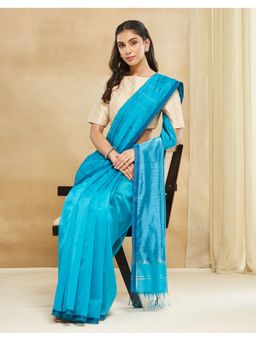Fabindia - Blue Cotton Silk Blend Maheshwari Saree