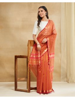 Fabindia - Multi-Color Cotton Silk Blend Maheshwari Saree