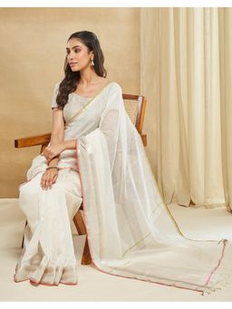 Fabindia - Off White Silk Blend Cotton Maheshwari Saree