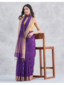 Fabindia - Purple Cotton Silk Blend Woven Wonders Chanderi Saree