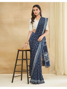 Fabindia - Cotton Silk Blend Cotton Hand Block Printed Saree