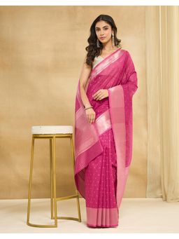 Fabindia - Magenta Cotton Silk Blend Banarsi Saree