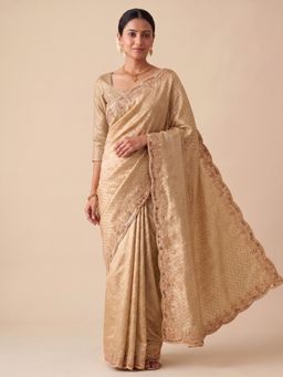 VAIRAGEE - Beige Banarasi Silk Embroidery Saree and Banarasi Silk Blouse