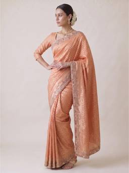 VAIRAGEE - Peach Banarasi Silk Embroidery Saree and Banarasi Silk Blouse