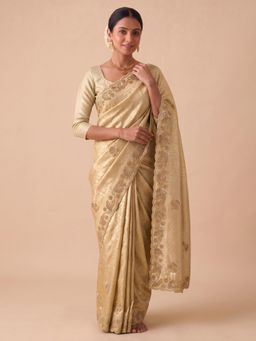 VAIRAGEE - Cream Banarasi Silk Embroidery Saree and Banarasi Silk Blouse