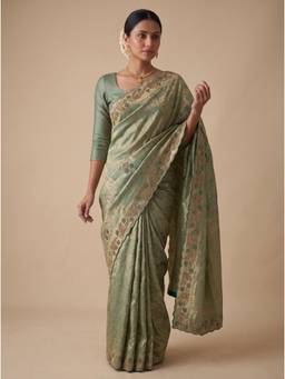 VAIRAGEE - Green Banarasi Silk Embroidery Saree and Banarasi Silk Blouse