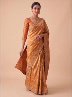 VAIRAGEE - Orange Banarasi Silk Embroidery Saree and Banarasi Silk Blouse