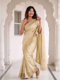 VAIRAGEE - Cream Banarasi Silk Embroidery Saree and Banarasi Silk Blouse
