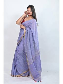 Biyahuti - Women's Lavender Linen by Linen Handloom Elegant Sequin Work Saree