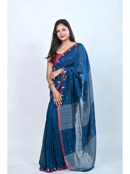 Biyahuti - Women's Blue Hand Weaving Buta Cotton Saree
