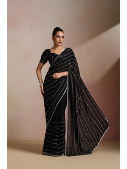 KLISHAA ART - Black Georgette Silver Sequin Diagonal Embroidered Party Wear Saree