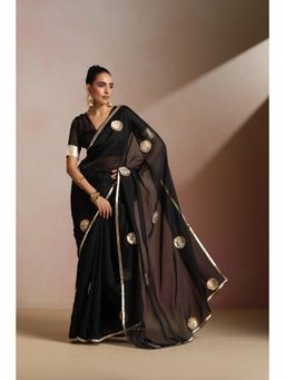 KLISHAA ART - Black Georgette Gold Foil Motif with Sheer Saree