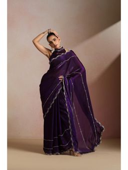 KLISHAA ART - Purple Shimmer Scalloped Sequin Border Saree