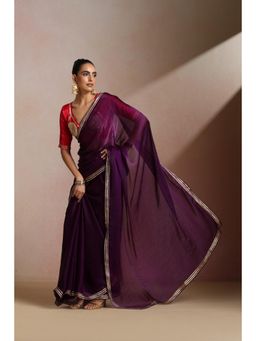 KLISHAA ART - Purple Ombre Shimmer Gold Border Saree
