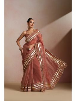 KLISHAA ART - Rust Crush Gold Striped Frilled Border Saree