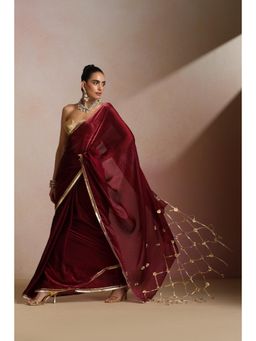 KLISHAA ART - Maroon Silk Gold Net Trail Pallu Saree