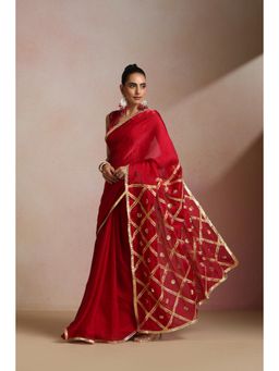 KLISHAA ART - Red Silk Gold Lampi Lattice Pallu Saree