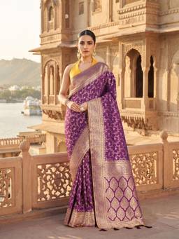 Monjolika Fashion - Purple Soft Silk Banarasi Saree
