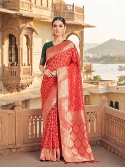 Monjolika Fashion - Red Soft Silk Banarasi Saree