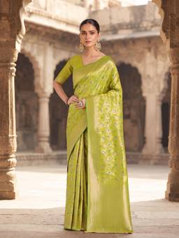 Monjolika Fashion - Green Soft Silk Banarasi Saree