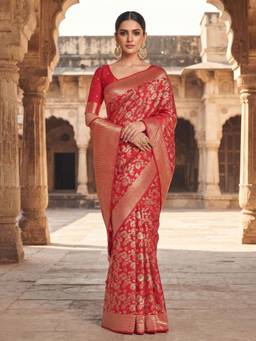 Monjolika Fashion - Red Soft Silk Banarasi Saree