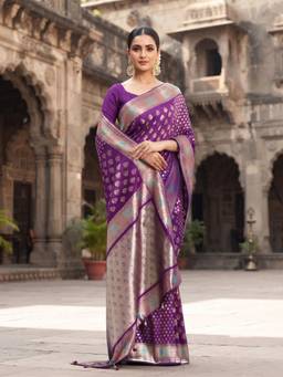 Monjolika Fashion - Purple Soft Silk Banarasi Saree