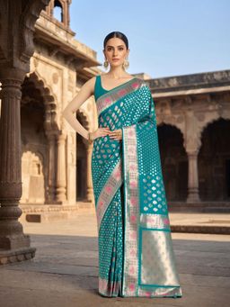 Monjolika Fashion - Turquoise Soft Silk Banarasi Saree