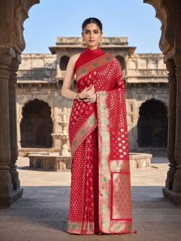 Monjolika Fashion - Red Soft Silk Banarasi Saree