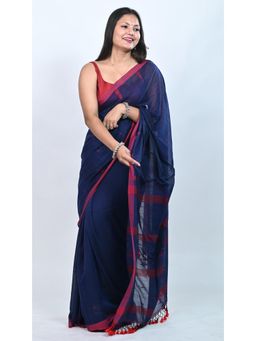 Biyahuti - Women's Navy Blue Mulmul Cotton Handloom Saree