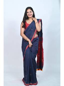 Biyahuti - Women's Blue Mulmul Cotton Handloom Saree