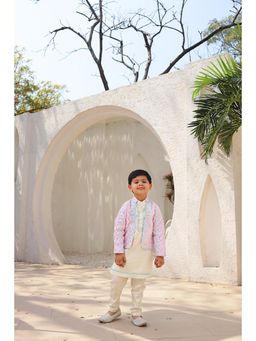 Fayon Kids - Baby Pink Embroidery Jacket with Kurta and Pant (Set of 3)