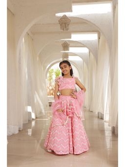 Fayon Kids - Pink Mirror Embroidered Lehenga Choli with Dupatta (Set of 3)