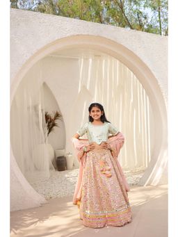 Fayon Kids - Peach Embroidered Choli with Lehenga with Dupatta (Set of 3)