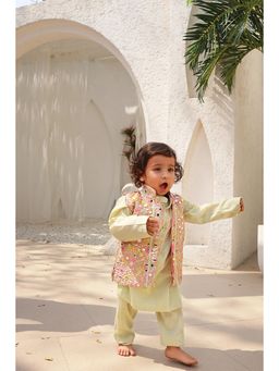 Fayon Kids - Pista Green Embroidered Jacket with Kurta and Pant (Set of 3)