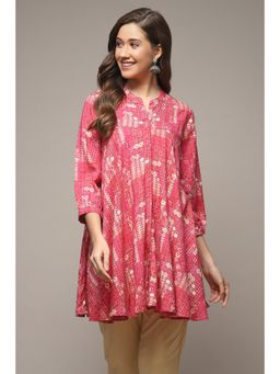 Biba - Women Pink Printed Rayon Straight Kurti