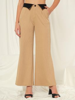 Tandul - Women Regular Fit Beige Ribbed Trouser