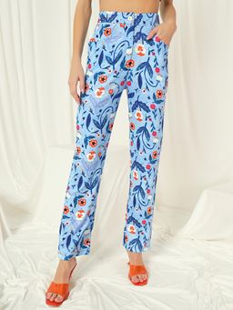 Tandul - Women Blue Regular Fit Floral Printed Trouser