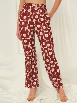 Tandul - Women Maroon Regular Fit Floral Printed Trouser