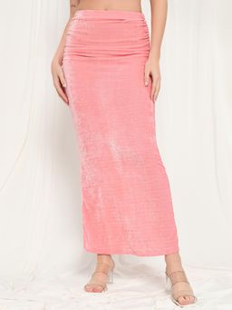 Tandul - Exquisite Pink Velvet Long Skirt