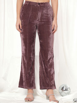 Tandul - Stylish Mouse Mauve Velvet Solid Trouser