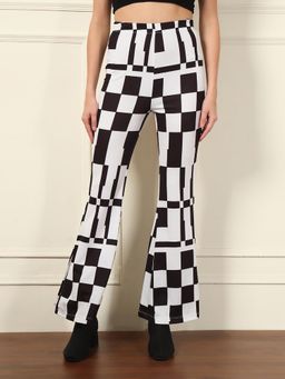 Tandul - Black and White Checks Printed Trouser