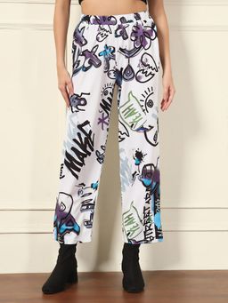 Tandul - Women White Straight Fit Printed Trouser