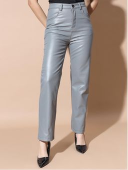 Tandul - Women Regular Faux Leather Grey Solid Trouser