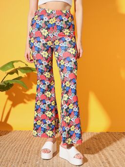 Tandul - Women Multi-Color Floral Printed Lycra Casual Trouser