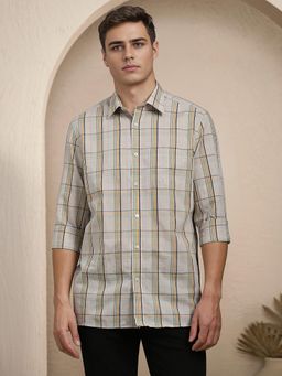 Louis Philippe - Men Grey Classic Fit Checks Full Sleeves Casual Shirt